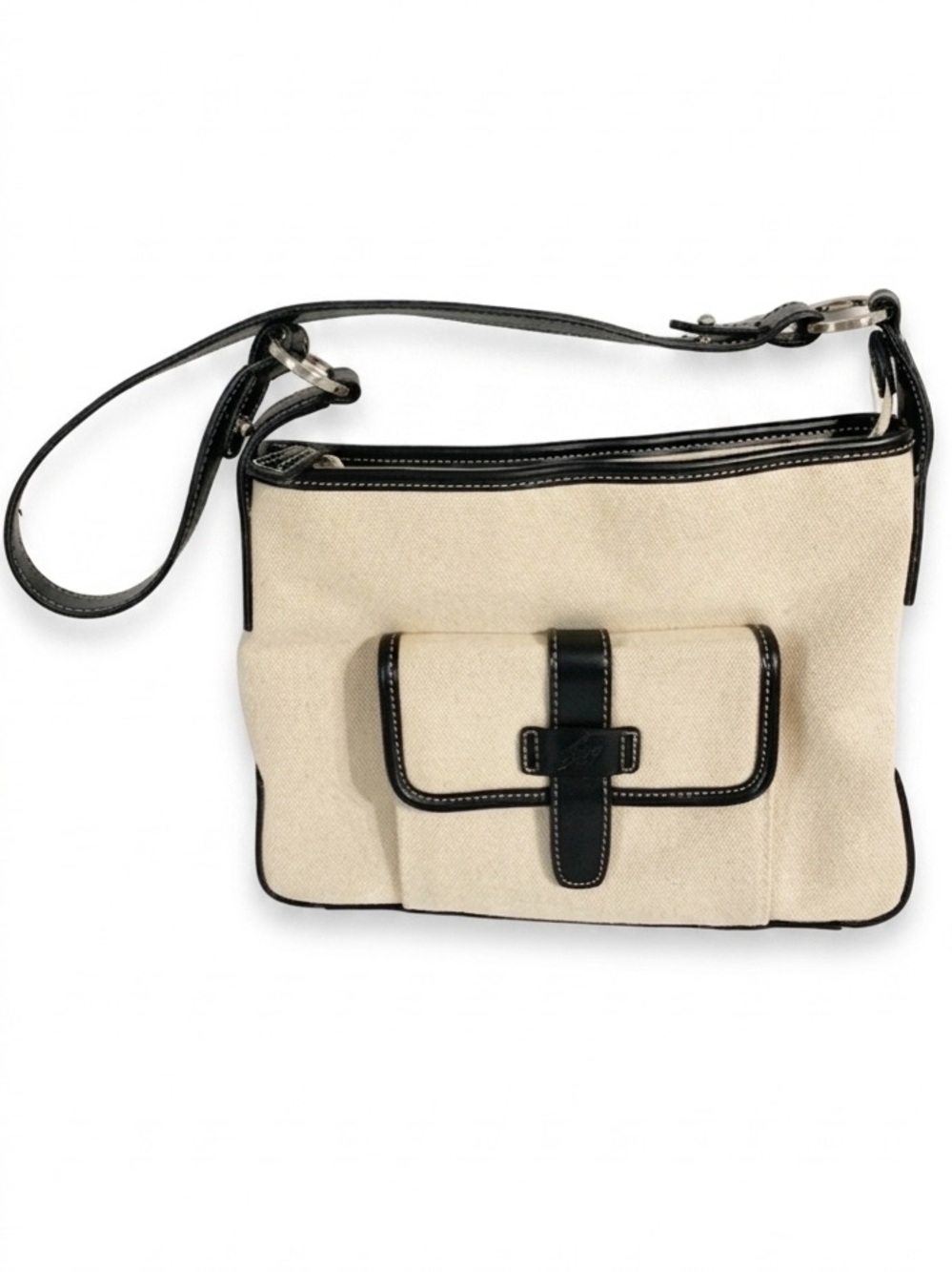 Stone Mountain Canvas and Leather Shoulder Handbag Black Cream Red Single Strap